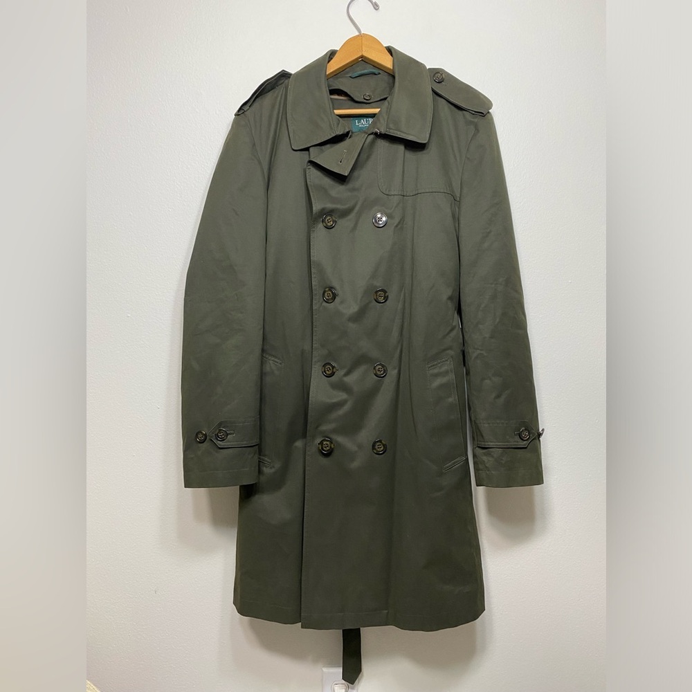 Ralph Lauren Water Repellent Trench Coat Olive Green Inner Warmer Layer Size 38